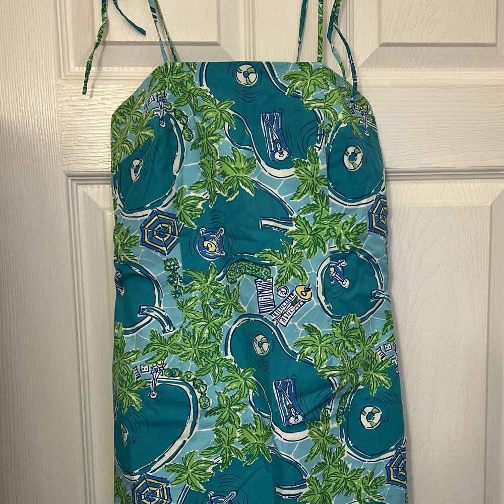 Lilly Pulitzer Strappy Dress Tropical Pool Scenes Size 2